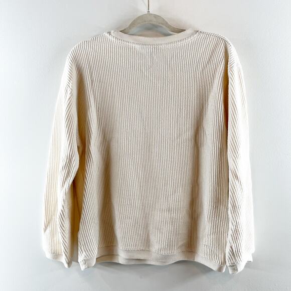 Beach Bum Corded Long Sleeve Crewneck Pullover Sweatshirt Cream Pink Small - Picture 4 of 6